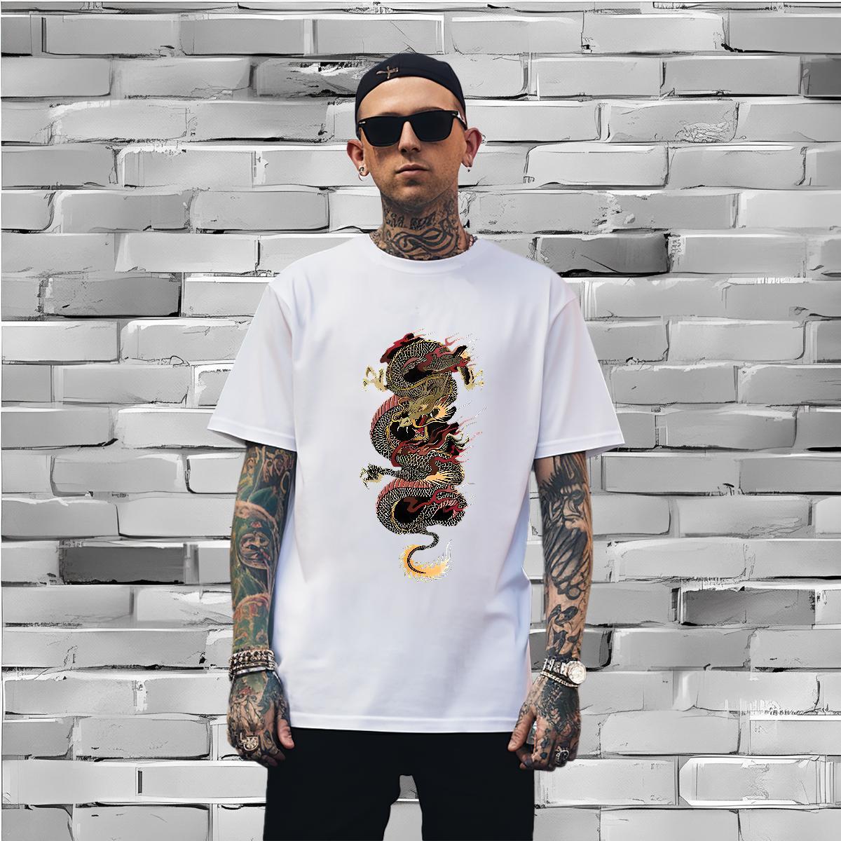 T-Shirts 230g 100% Cotton Angry Dragon Sports Casual Short Sleeve Soft Oversized 3XL 4XL Mens Tshirts Wholesale Unisex Clothings