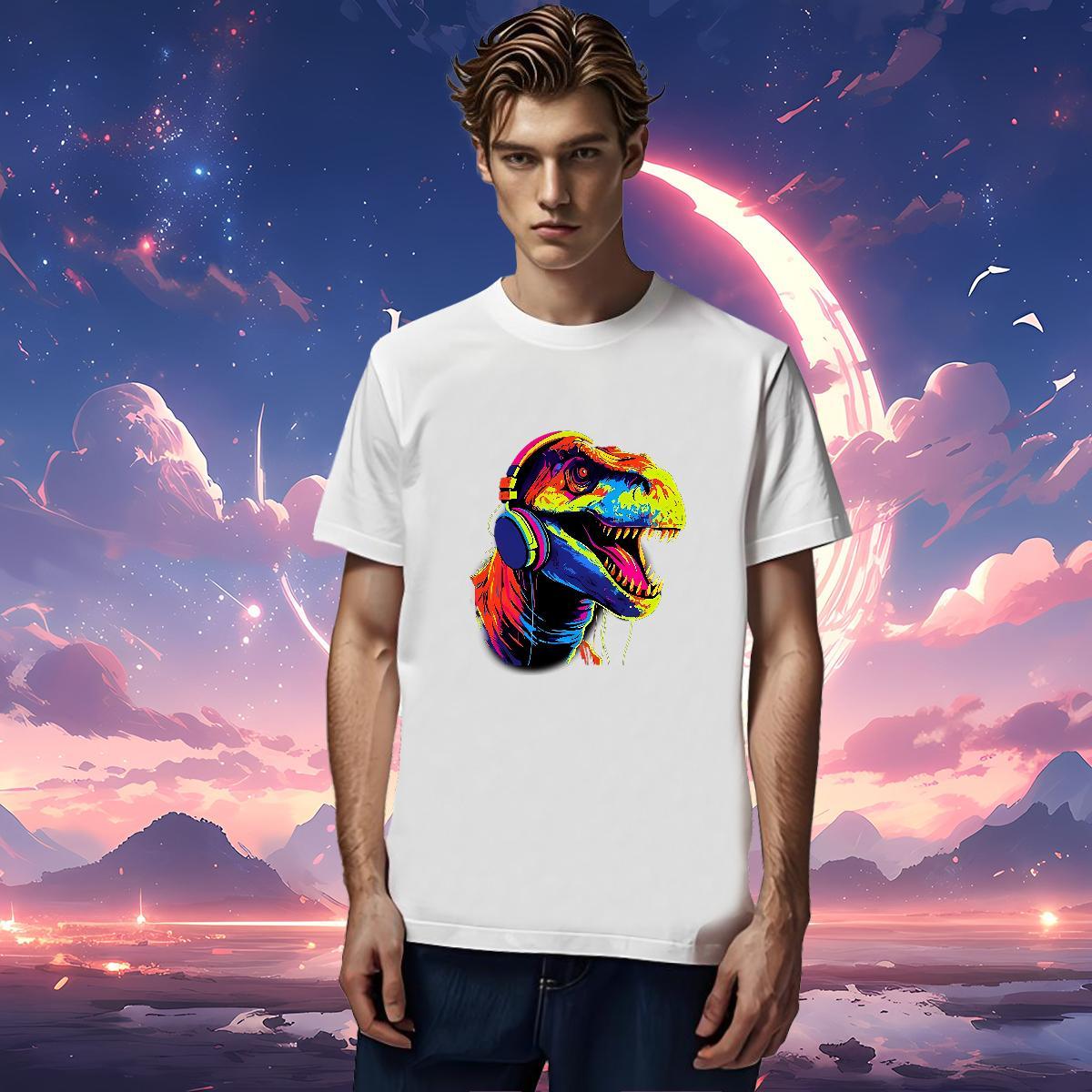 New T-Shirts 230g Cotton dinosaur Street Wear Tops Tees Breathable Crew Neck TOP Quality Men Clothes T-Shirt Custom Printed