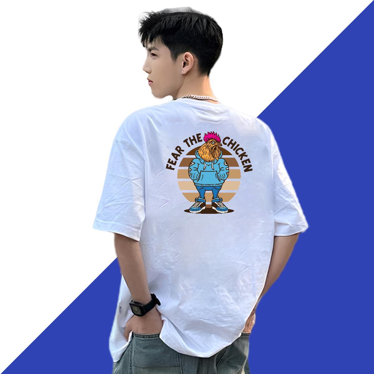 DIY T-Shirts for Men 100% Cotton 230g chicken Street Wear Clothes Short Sleeve Soft TOP Quality Mens Tshirts Anime Print