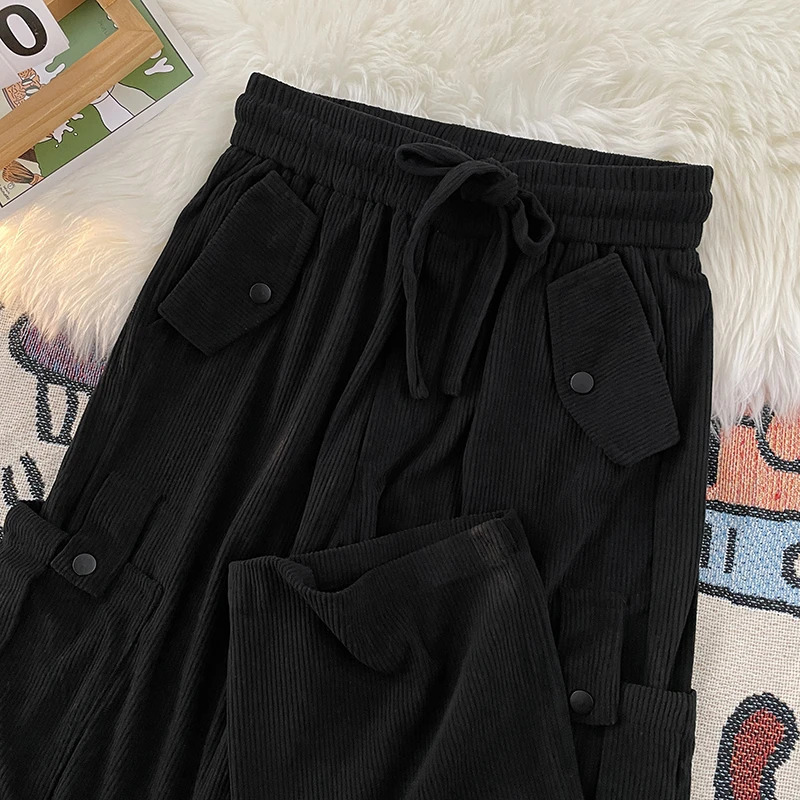 Vintage Corduroy Pants Men Women Americanstyle Multipocket Padded Trousers Harajuku Straightleg Wideleg Pant Unisex 240806