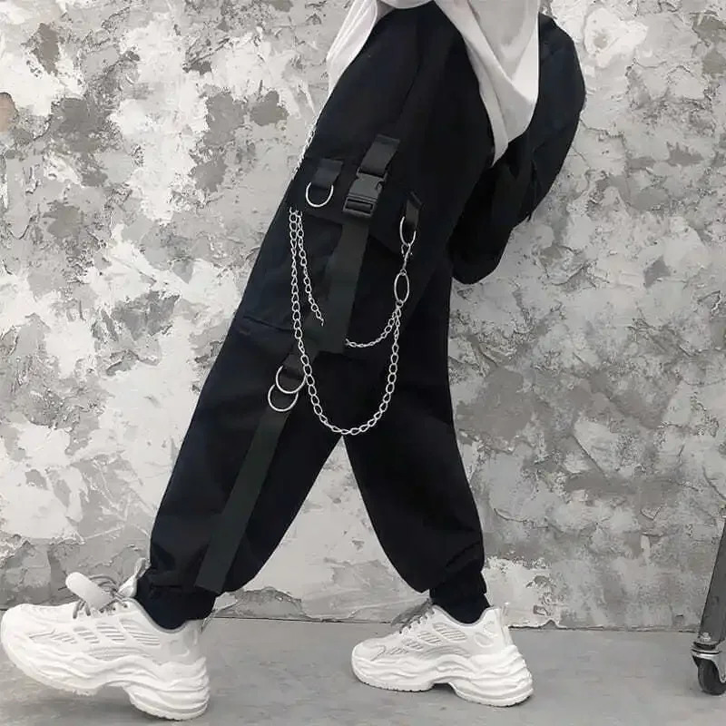 Commodity pants mens chain pocket punk black sports Gothic Harajuku jogging Trouser womens clothing hiphop street Techwear 240806
