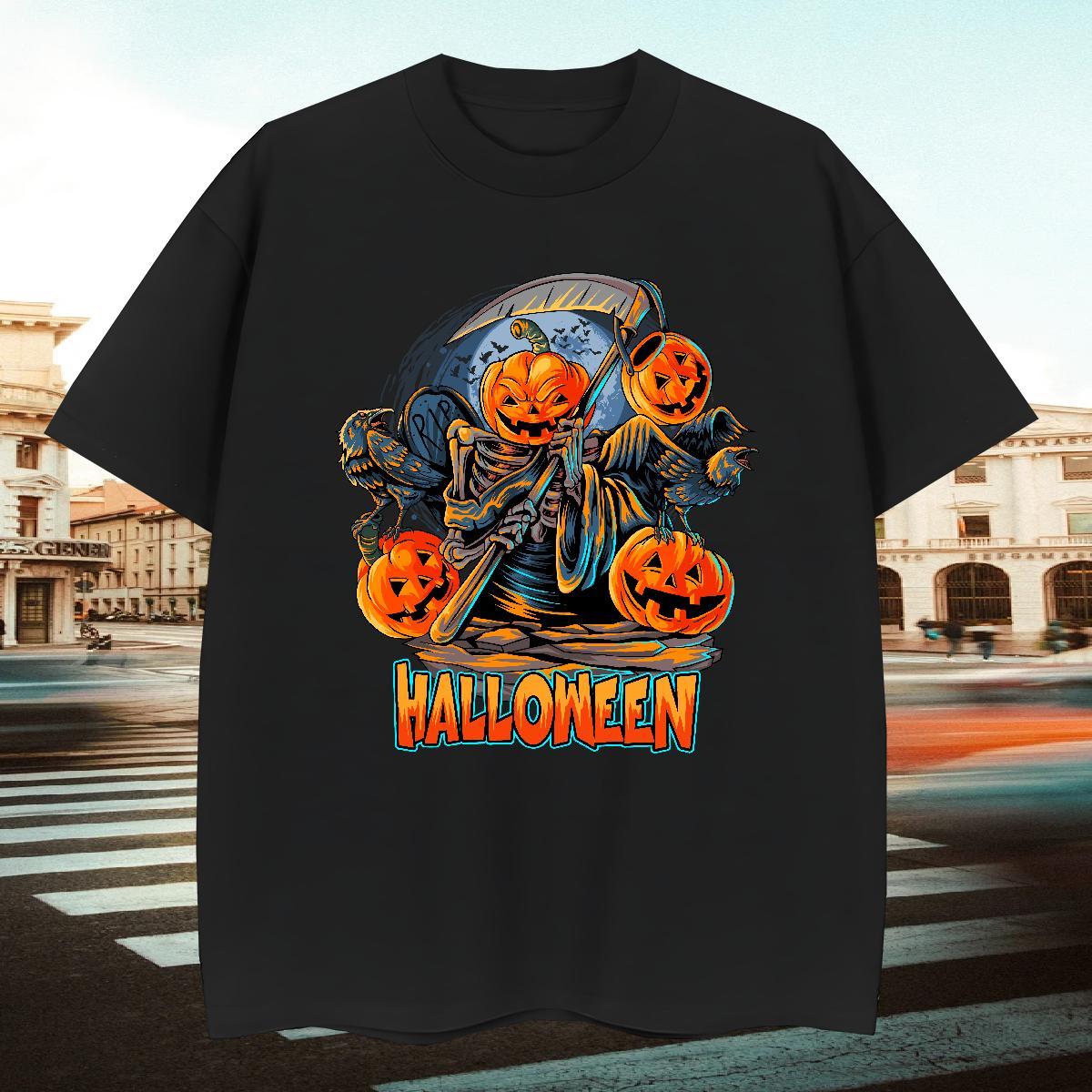 Fashion Design Men T Shirts 230g Cotton Halloween Beach Tops Shirt Breathable Short Sleeve Unisex Men Tees Asian Size