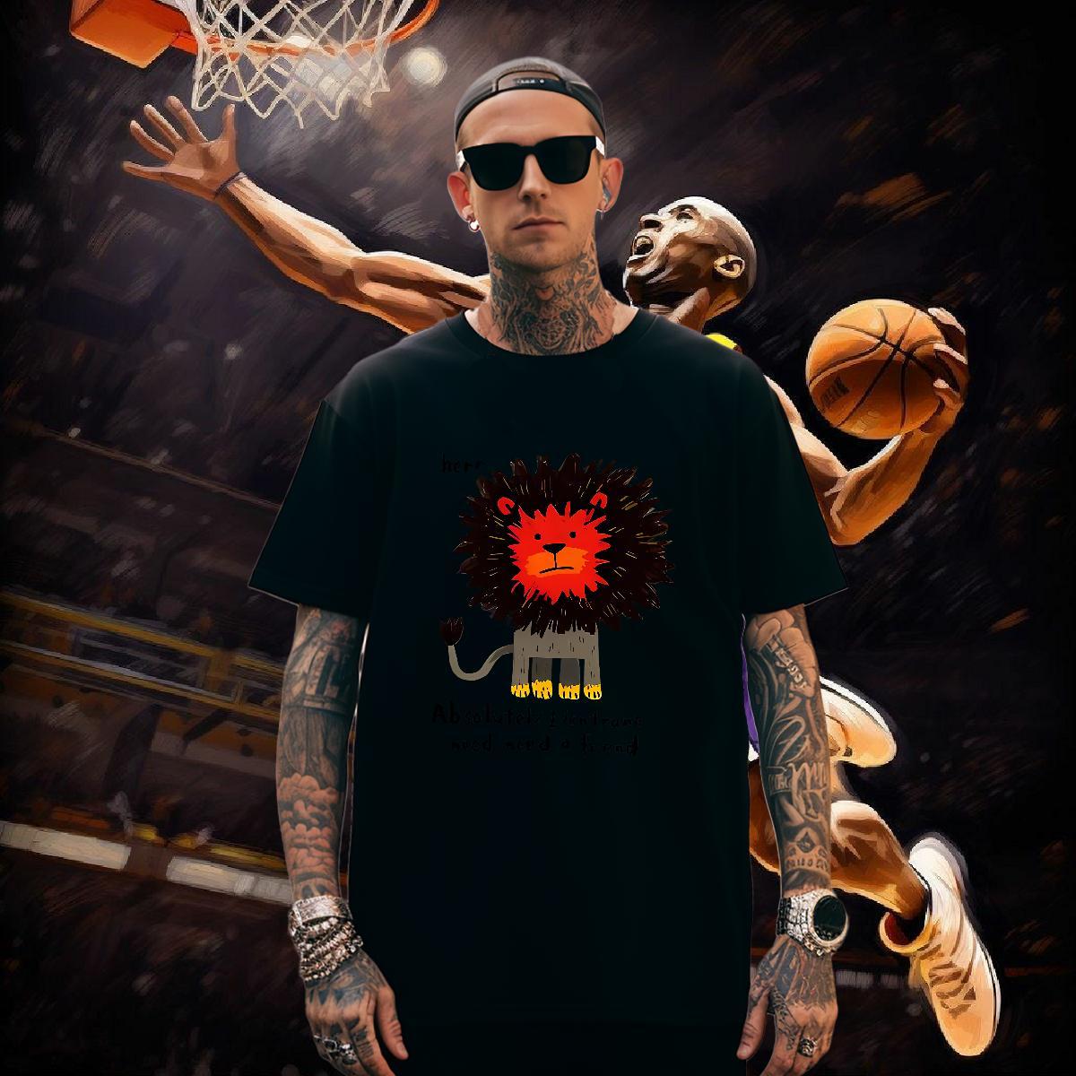 T shirt 230g 100% Cotton lion Sports Casual Breathable Short Sleeve DIY Men Tees Fashion Casual Loose Fit Wear