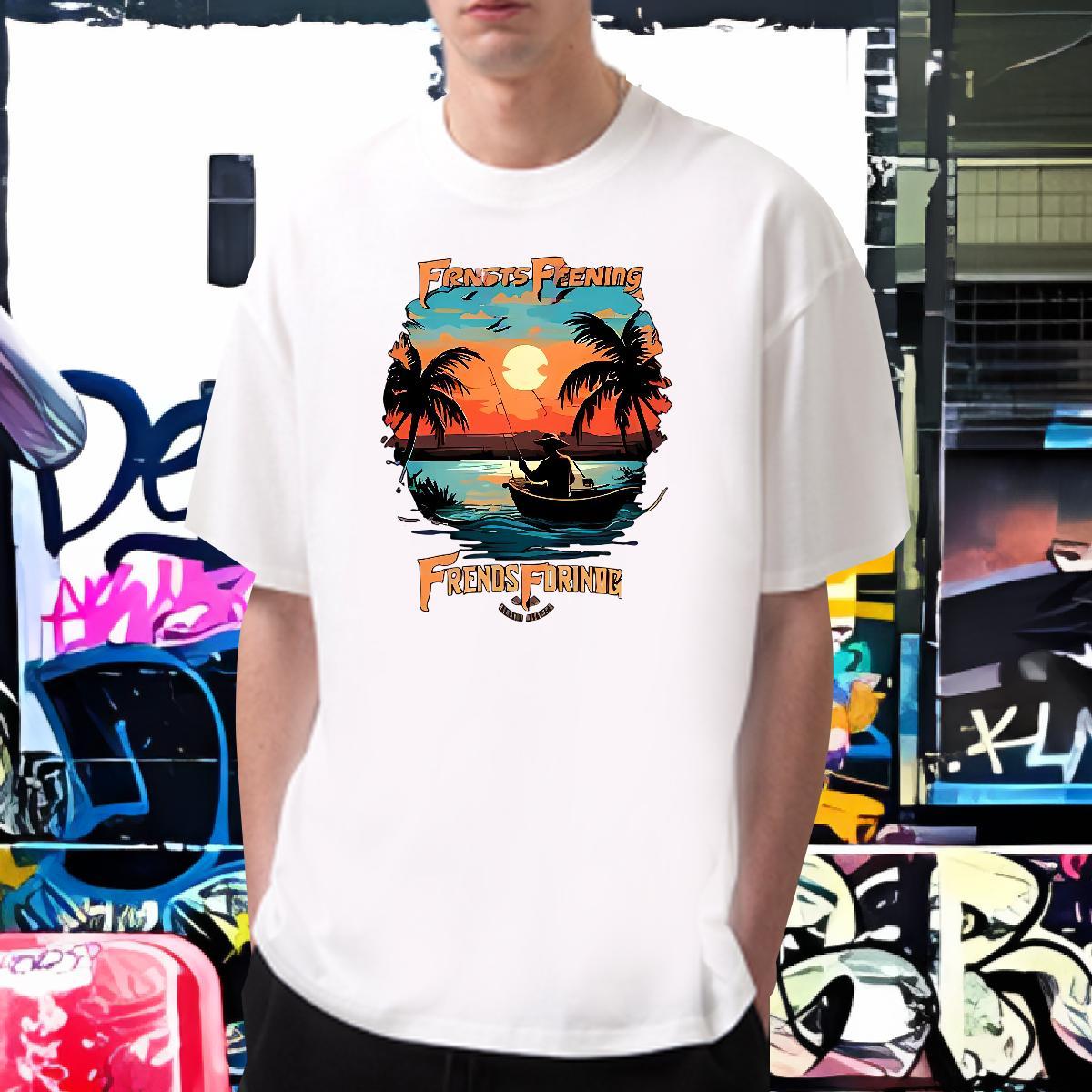 T Shirts Men 230g 100% Cotton beach Casual Daily Wear O-Neck Short Sleeve Floral Print Men Tshirts New Classic Tops Tees