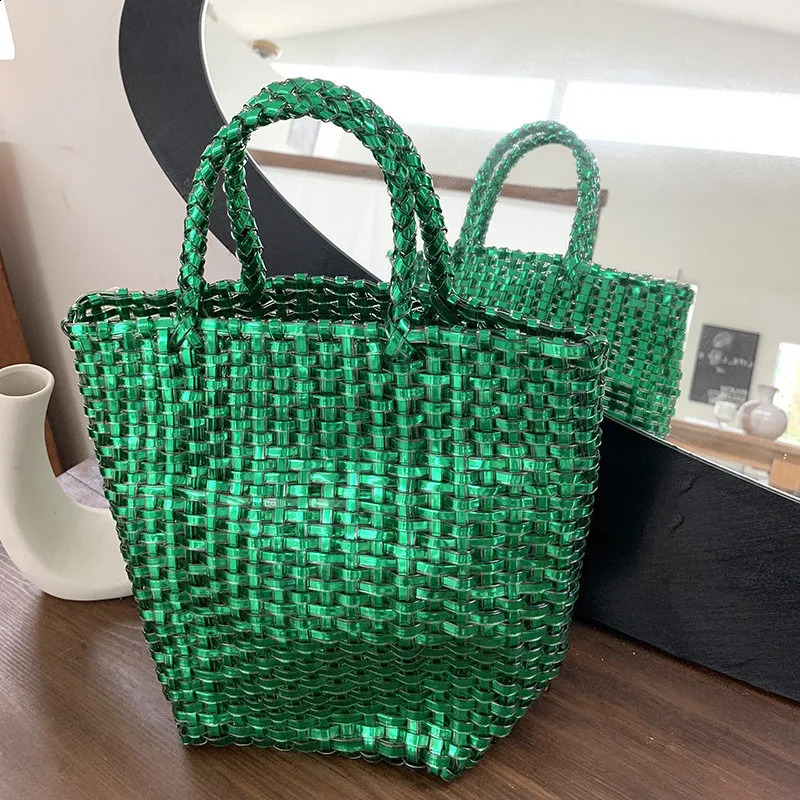 Handmade Woven Beach Tote Bag Women Large Capacity Composite Single Shoulder Shopping Bags 240805
