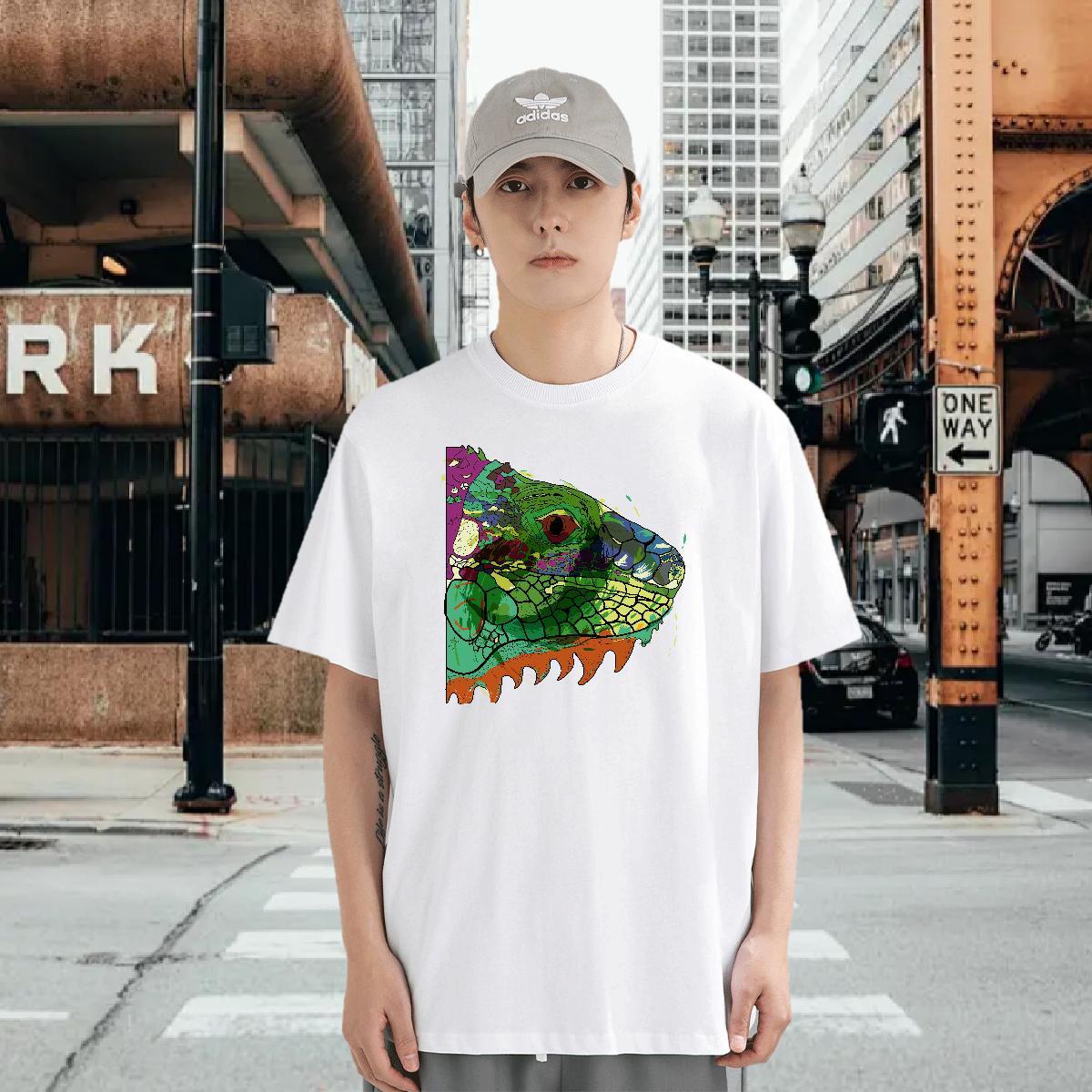 T-Shirts for Men 230g Pure Cotton fish head Outdoor Short Sleeve O-Neck Plus Size Cartoon Tshirt for Man Woman Fashion Casual Free Shipping Wear