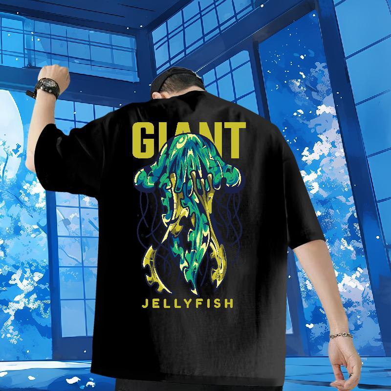 Free Shipping T Shirts Men 100% Cotton 230g jellyfish Hip Hop Street Tee Shirt Breathable High Quality Men Tshirts Custom Printing