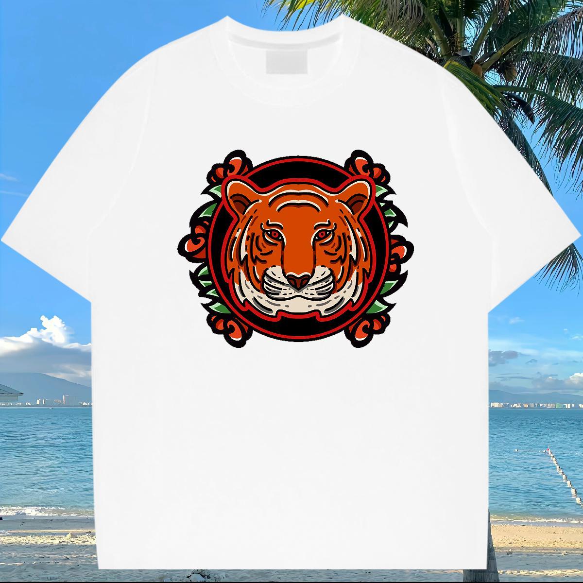 2024 Summer T Shirt For Man 230g Cotton tiger Daily Wear Clothings Crew Neck Classic Men Tshirts Custom Cartoon