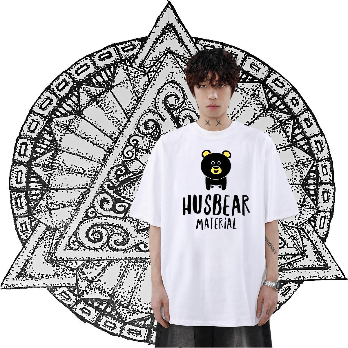 2024 Summer Man T Shirts 230g Cotton bear Casual Beach Tees Shirts Short Sleeve Soft High Quality Men Tops Tees Floral Print