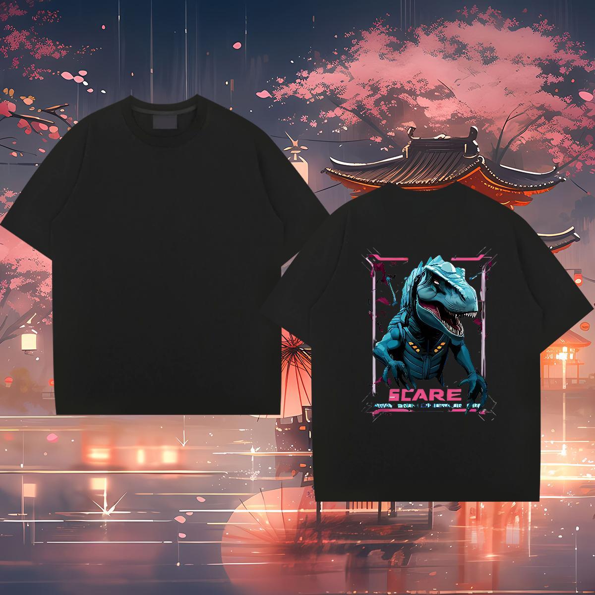 Factory Direct T-Shirts for Men 230g 100% Cotton dinosaur Casual Beach Tees Breathable Crew Neck Classic Men Tshirts Plus Size Custom