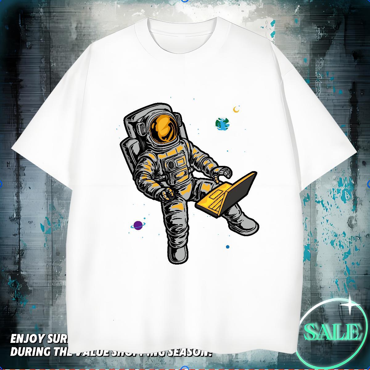 T Shirt For Man 230g Cotton universe Street Casual Breathable Crew Neck Floral Print Men Tops Tees Brand Wholesale Tshirts