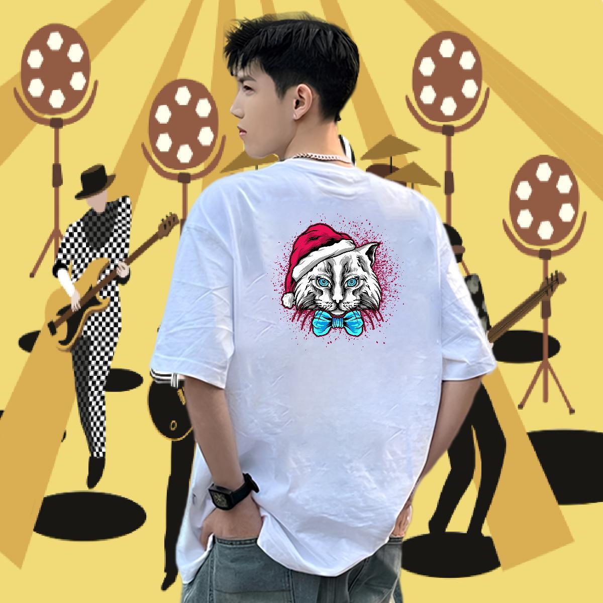 Free Shipping Mens T Shirts 230g Pure Cotton cat Anime Printing Street Tees Shirts Breathable Crew Neck TOP Quality Couples T Shirts Oversized 4XL