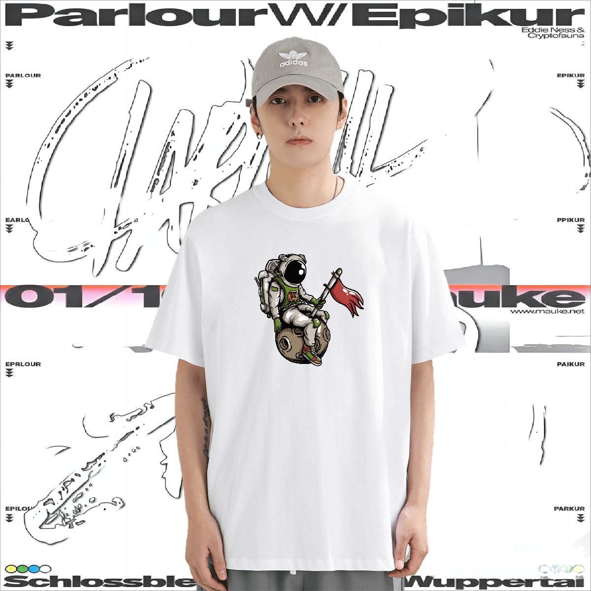 T-Shirts 100% Cotton 230g cosmonaut Spring Summer Short Sleeve Soft Cartoon Printing L-4XL Tshirt for Man Woman Classic Unisex Tops Tees