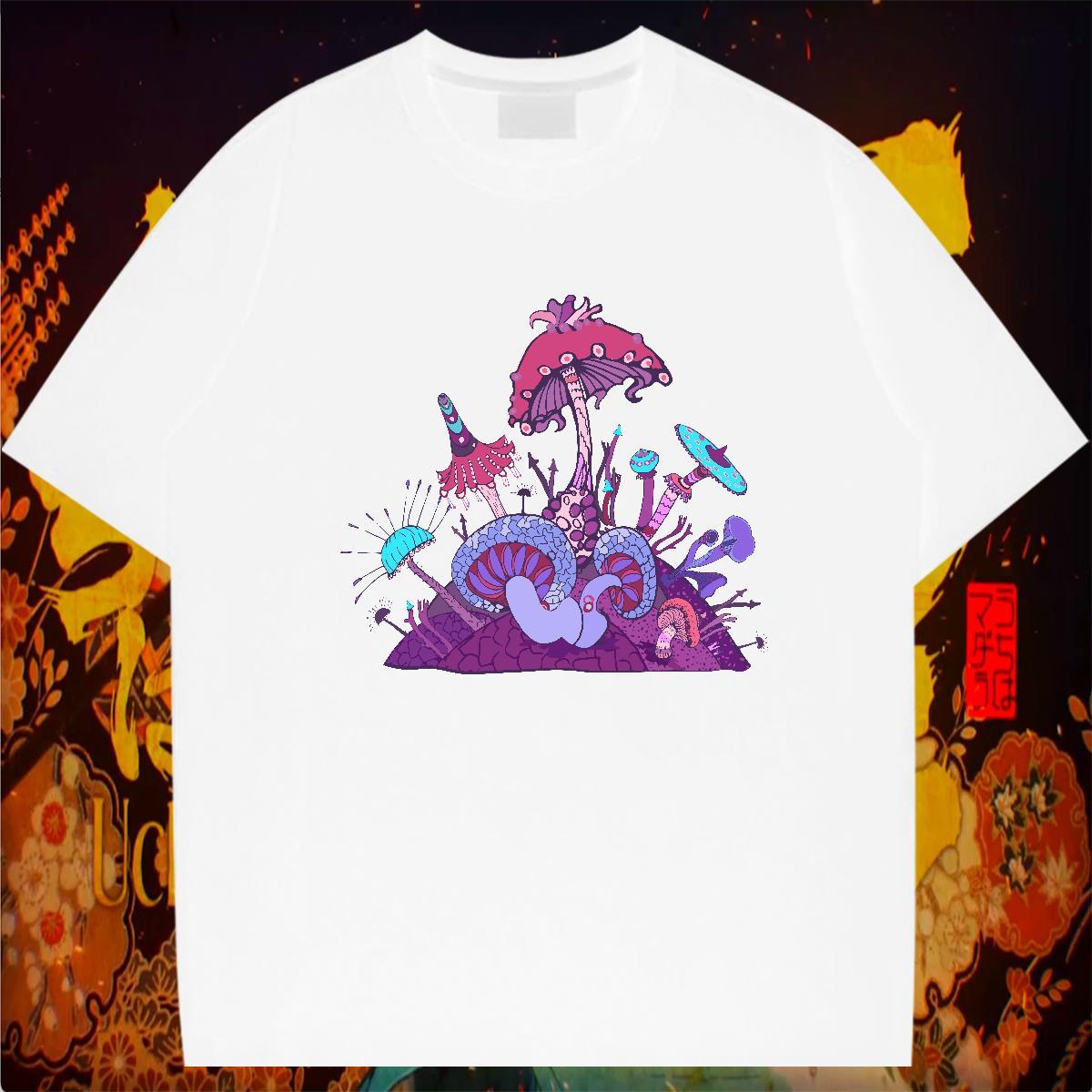 T Shirts Men 230g Cotton mushroom Casual O Neck Short Sleeves Custom Anime Couples T Shirts Fashion High Quality Tees