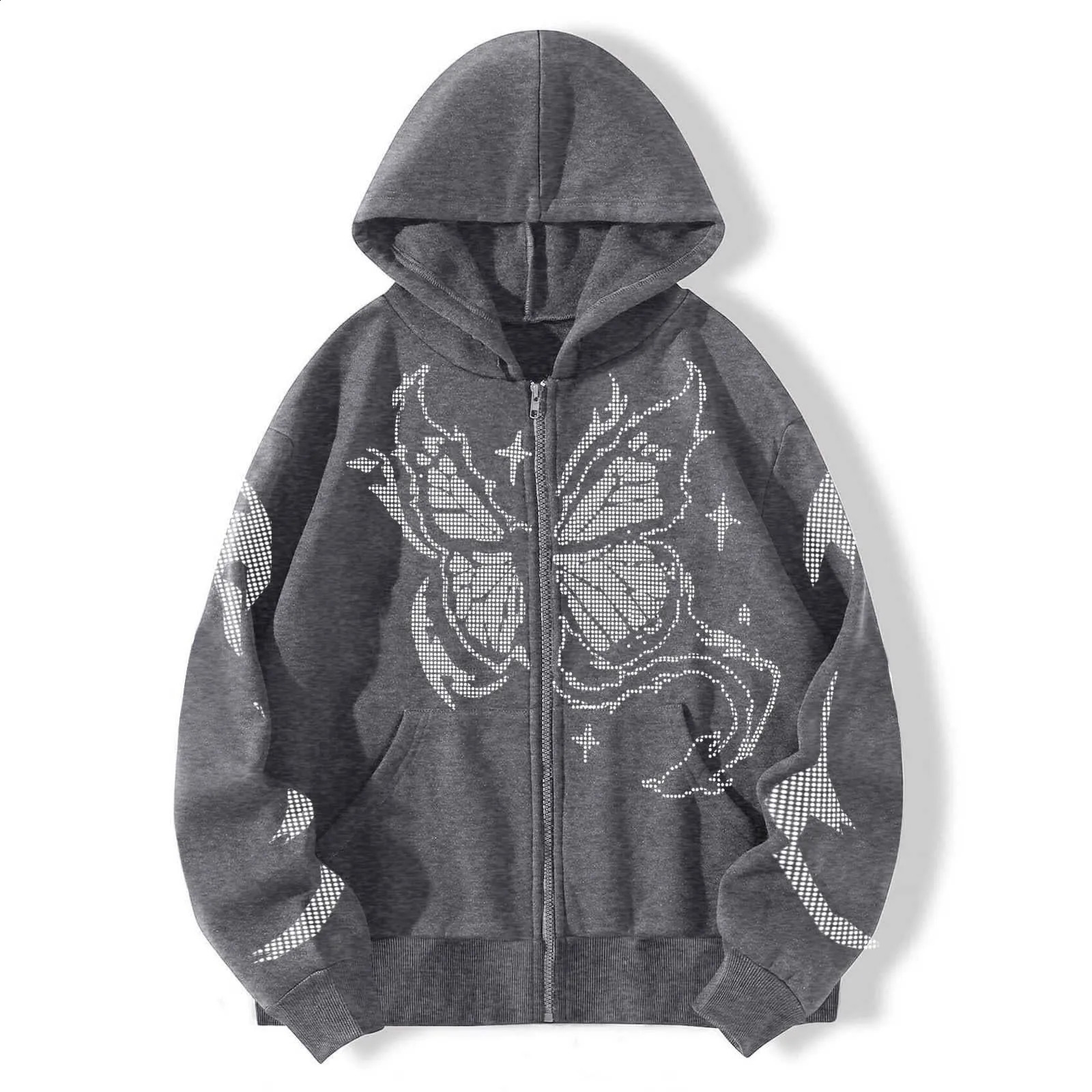 Y2k Women Gothic Black Zip Up Oversize Harajuku Hooded Sweatshirts Stitch Loose Lovers Wear Hoodie Autumn Winter 240806