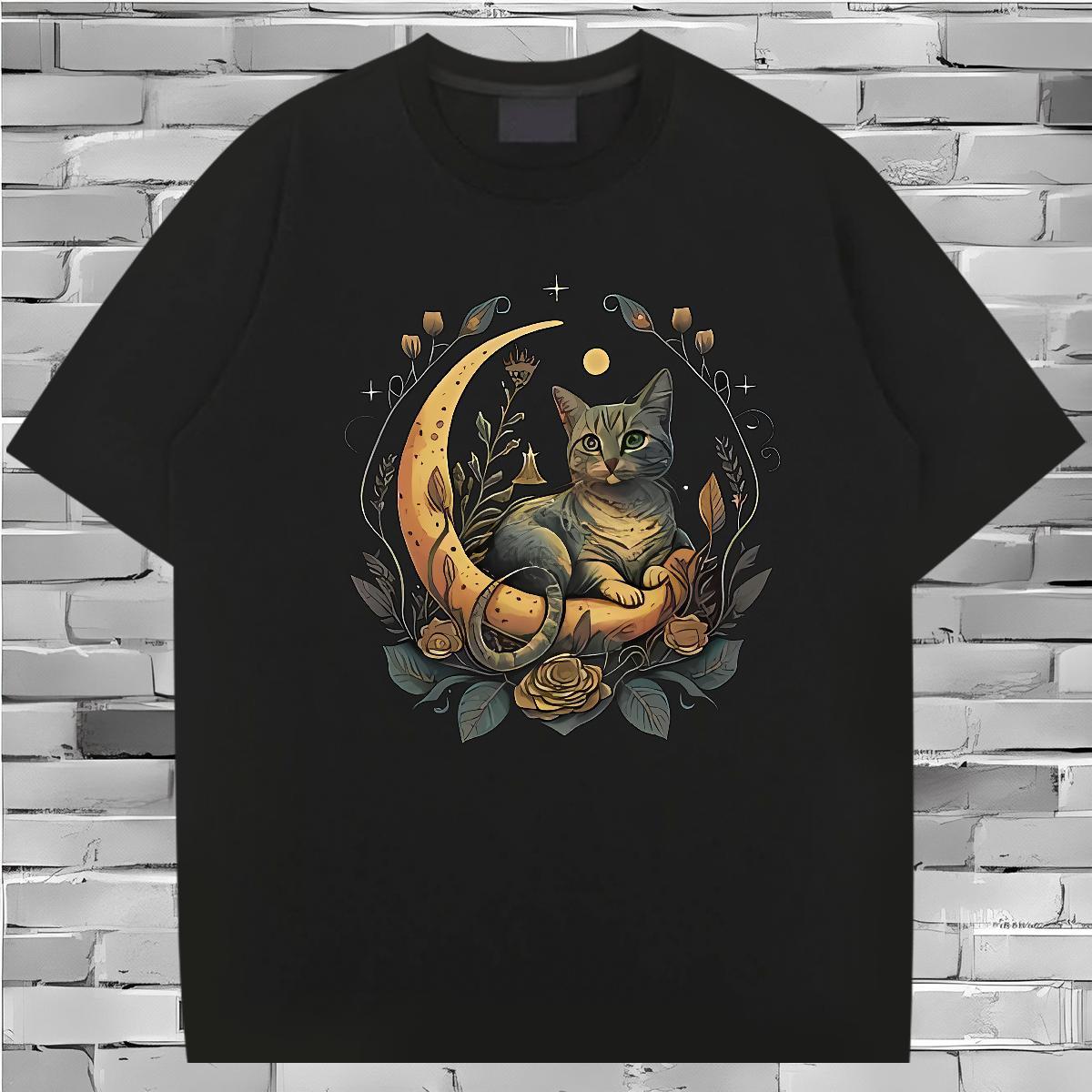 Mens T Shirts 230g Cotton cat Street Wear Crew Neck Custom Anime Men Tops Tees 2024 Designer High Quality Clothes