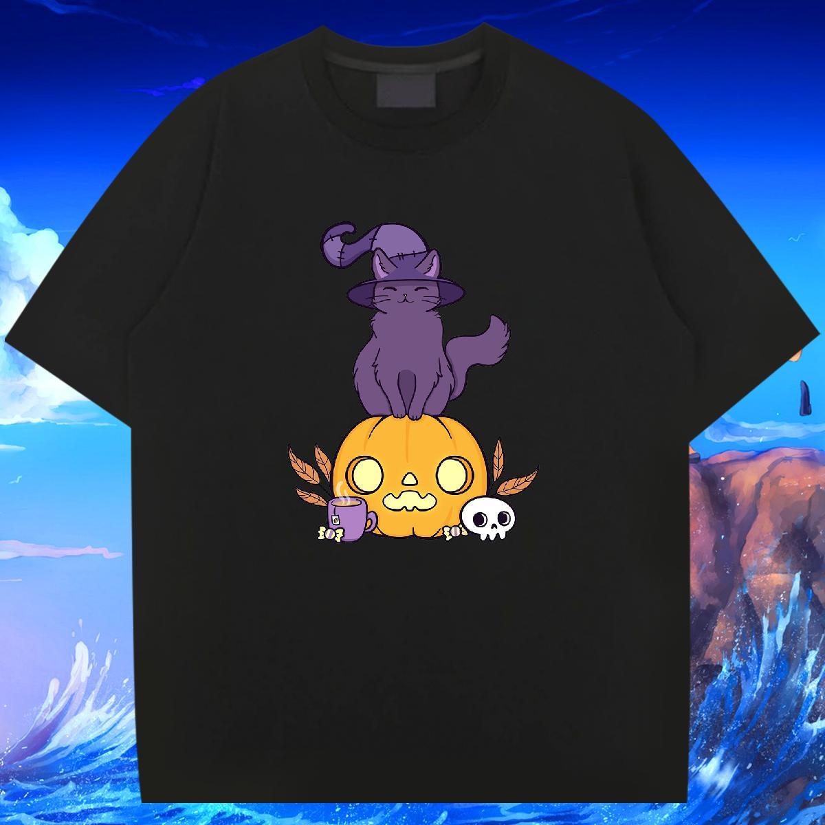 DIY T shirt 230g Pure Cotton pumpkin Street Casual Top Tees Short Sleeve O-Neck Comfortable Men Tshirts Black White