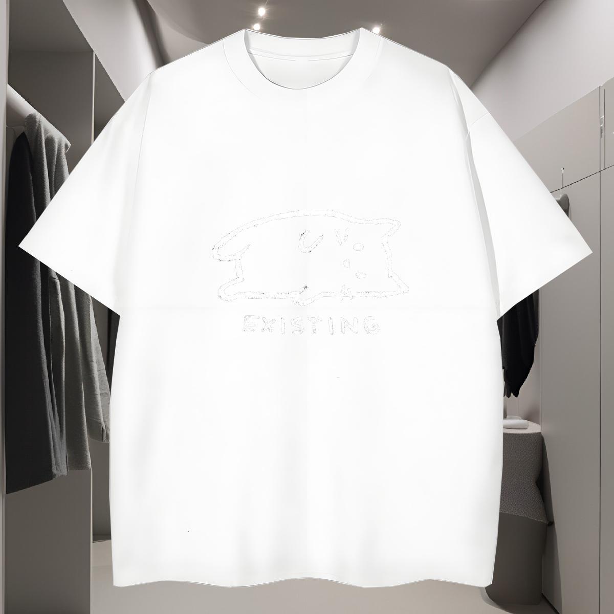 T shirt 230g Cotton cat Anime Printing Street Breathable Short Sleeve Black White Men Tees 2024 Designer Tee Shirt