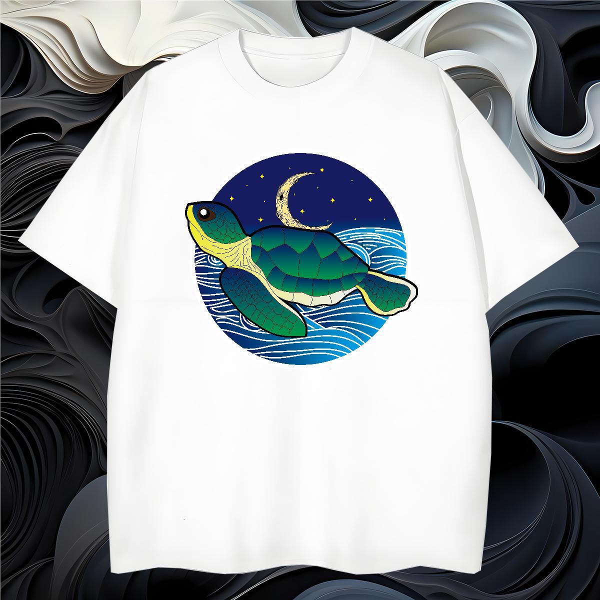 T Shirts Men 230g Pure Cotton tortoise Beach Round Neck Short Sleeve DIY Logo Oversized Couples T Shirts Casual New Wholesale Tees Shirts