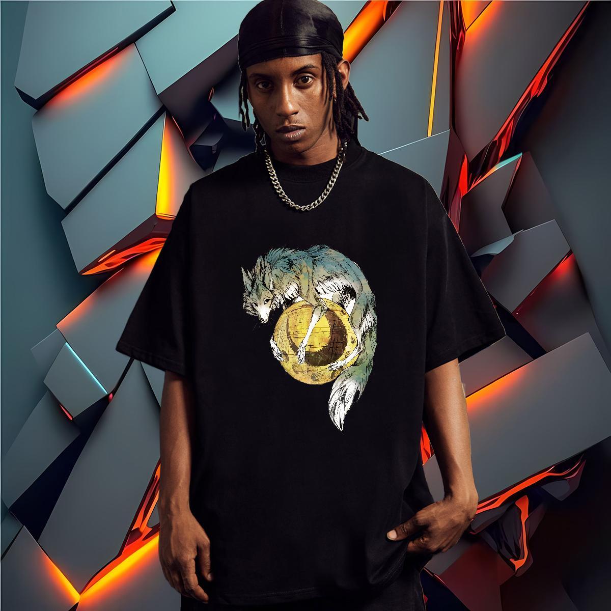 Men T Shirts 230g Cotton wolf Street wear Hip Hop O-Neck Short Sleeve Custom Printed Tshirt for Man Woman Designer Fashion High Quality Tees