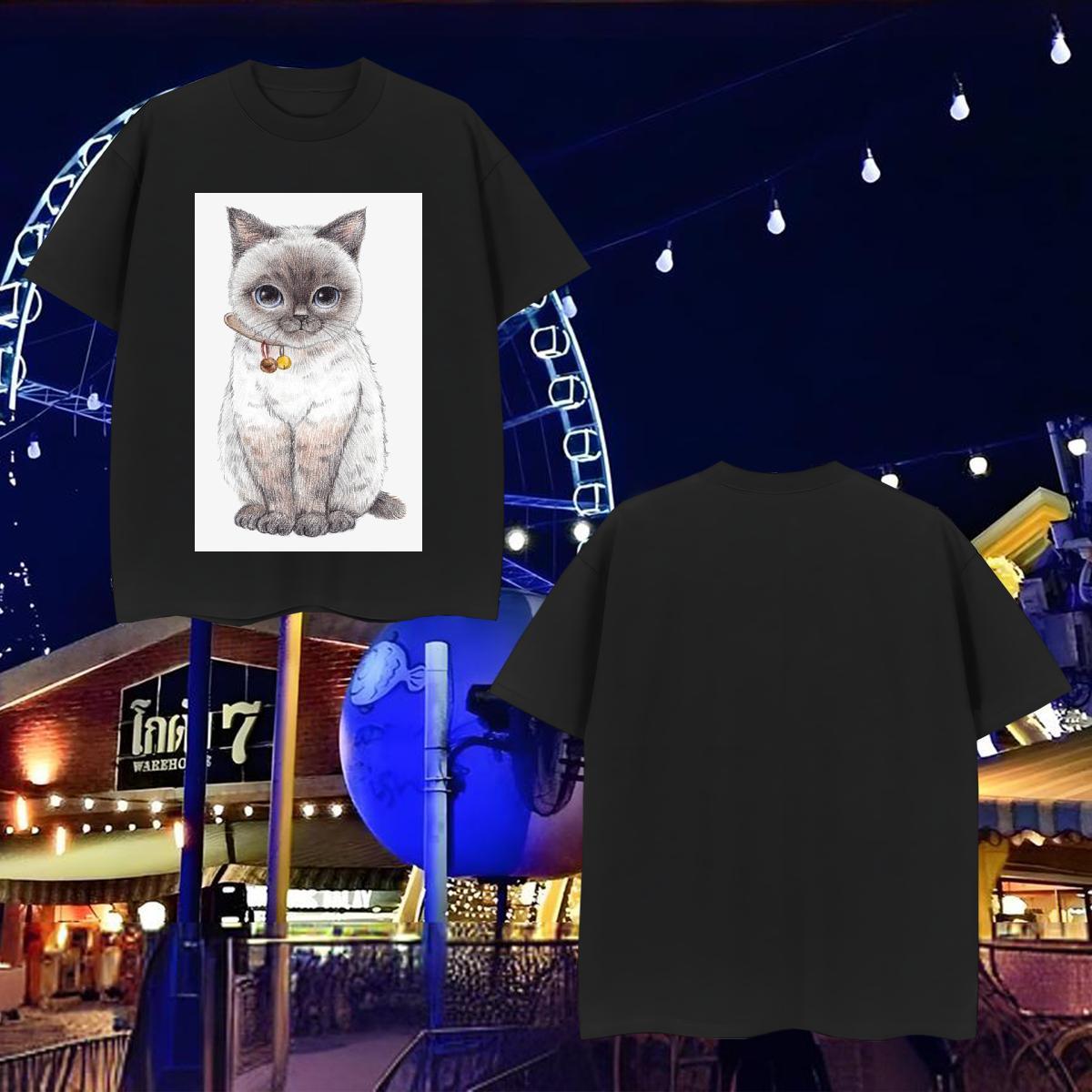 Fashion Designer T Shirts Men 230g 100% Cotton cat Street Wear Top Tees Round Neck Short Sleeve Soft Men Clothes T-Shirt Custom Printing
