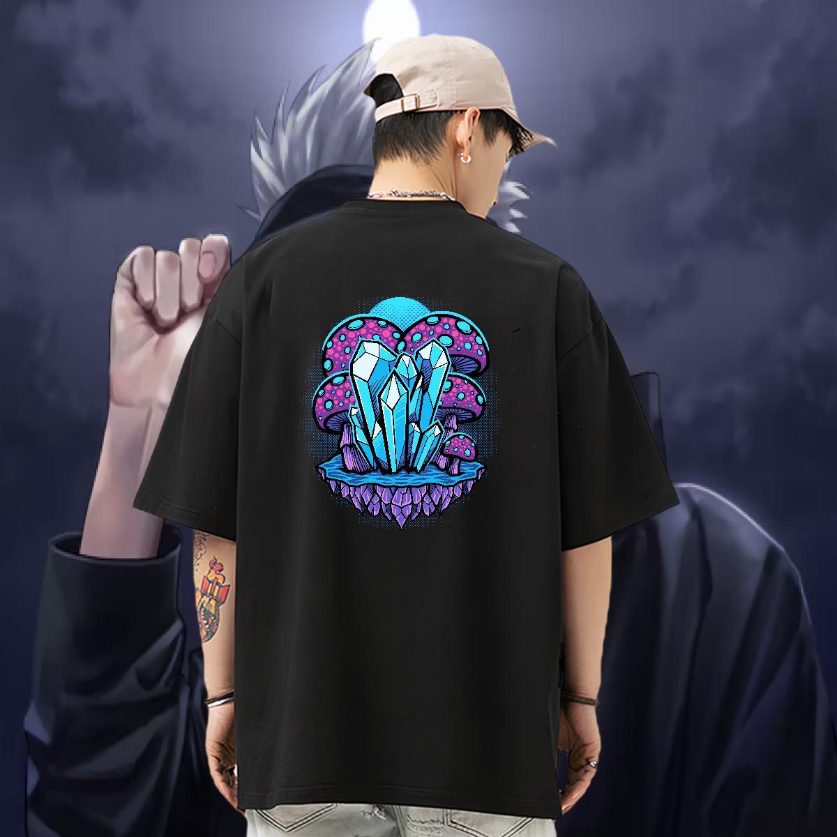 New Designer Mens T Shirts 230g 100% Cotton mushroom Home Outdoor Tops Breathable Soft Loose Fit Tshirts Black White