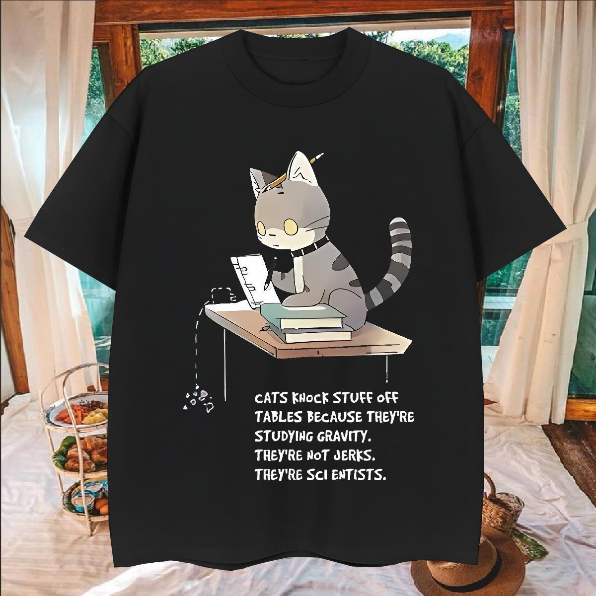 Brand Men T Shirts 230g 100% Cotton cat Daily Outfit Tops Shirt Round Neck Short Sleeve Cool Mens Tshirts Plus Size Custom