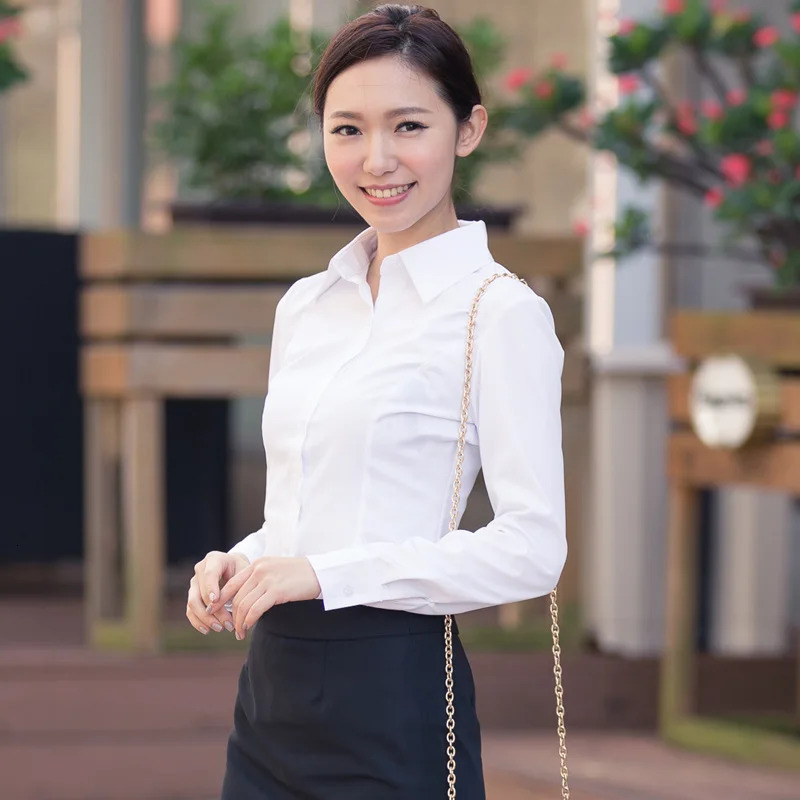 Womens White Shirt Spring Autumn Korean Fashion Student Shirt Professional Women Clothing Long Sleeve Shirts and Blouses 240806