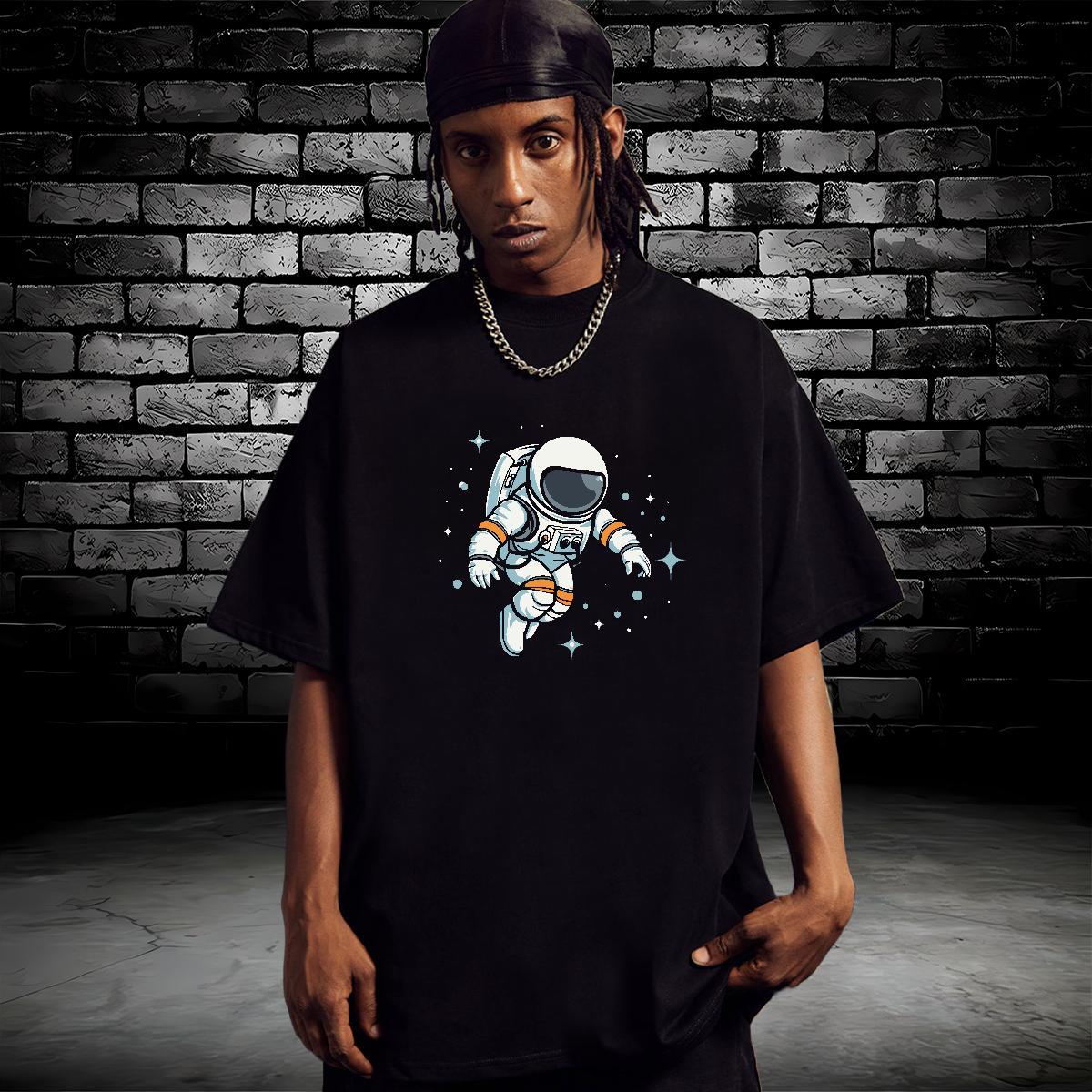 T Shirts Men 230g 100% Cotton cosmonaut Street Breathable Short Sleeve Oversized 4XL Men Tshirts New Comfortable Tops Tees