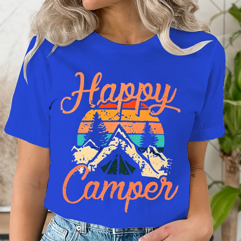 Mountain Adventure Print T Shirt Women Kawaii Graphic Shirts Casual Short Sleeved Black Female Tee O-neck Harajuku T-shirts Tops 240806