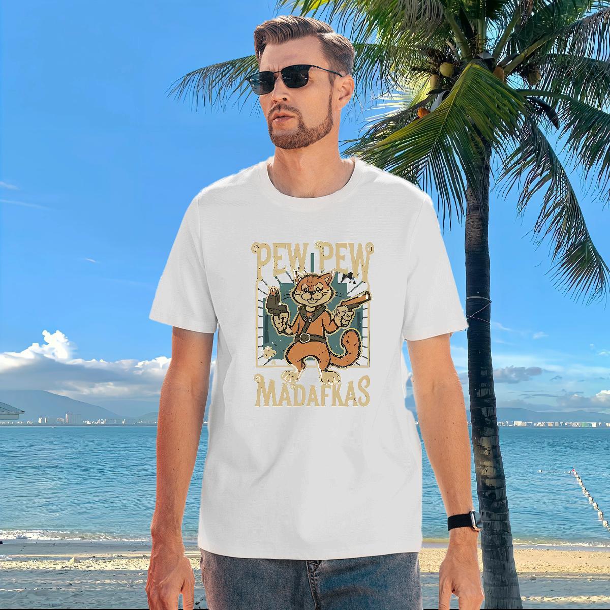 2024 DIY T Shirts Men 230g Pure Cotton squirrel Daily Outfit Tops Shirt O-Neck Short Sleeve Comfortable Men Tshirts Custom Cartoon