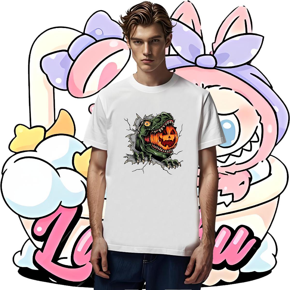 Classic Casual T-Shirts 230g Pure Cotton Halloween High Street Hip Hop Polos Breathable Crew Neck Cool Design Mens Tshirts Custom Print Oversized