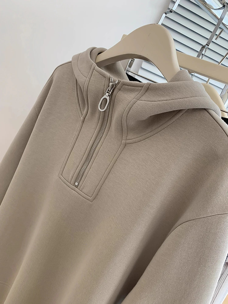 Fashion Half Zip Hoodie Harajuku Retro Oversize Sweatshirt Casual Versatile Pullover Tops Autumn Winter Korean Loose Hoodie 240806