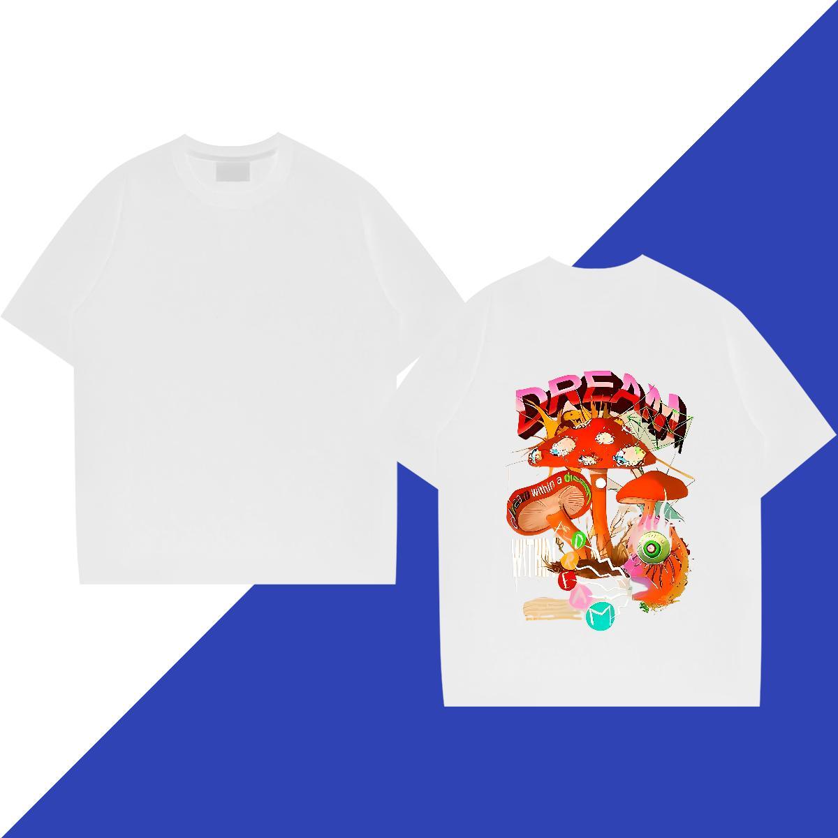 New Arrival T-Shirts for Men 100% Cotton 230g mushroom Beach Tops Tees Crew Neck Brand Men Tshirts White Plus Size