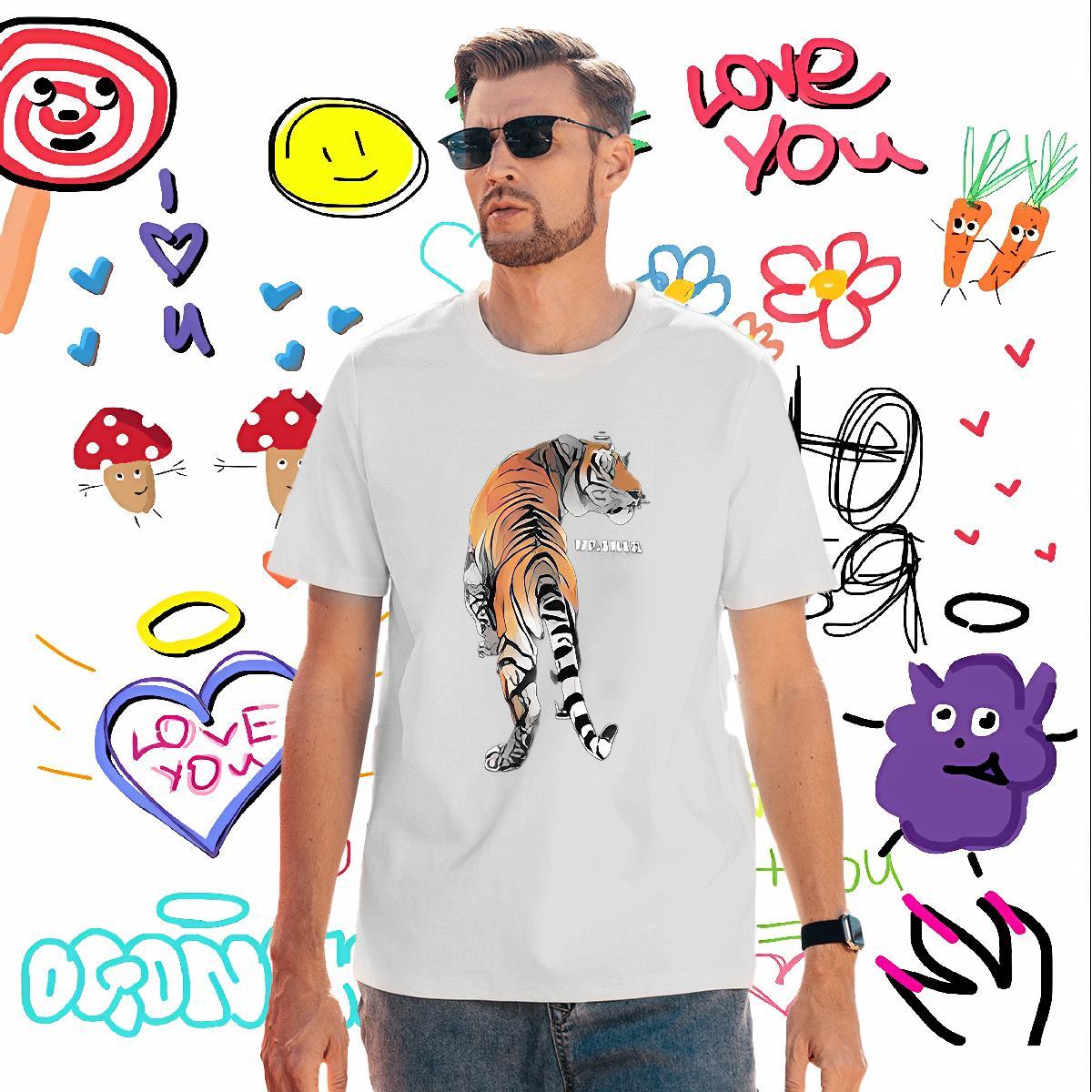 Stylist T Shirt For Man 230g Cotton tiger Beach Wear Breathable Free Shipping Tshirts Oversized 4XL