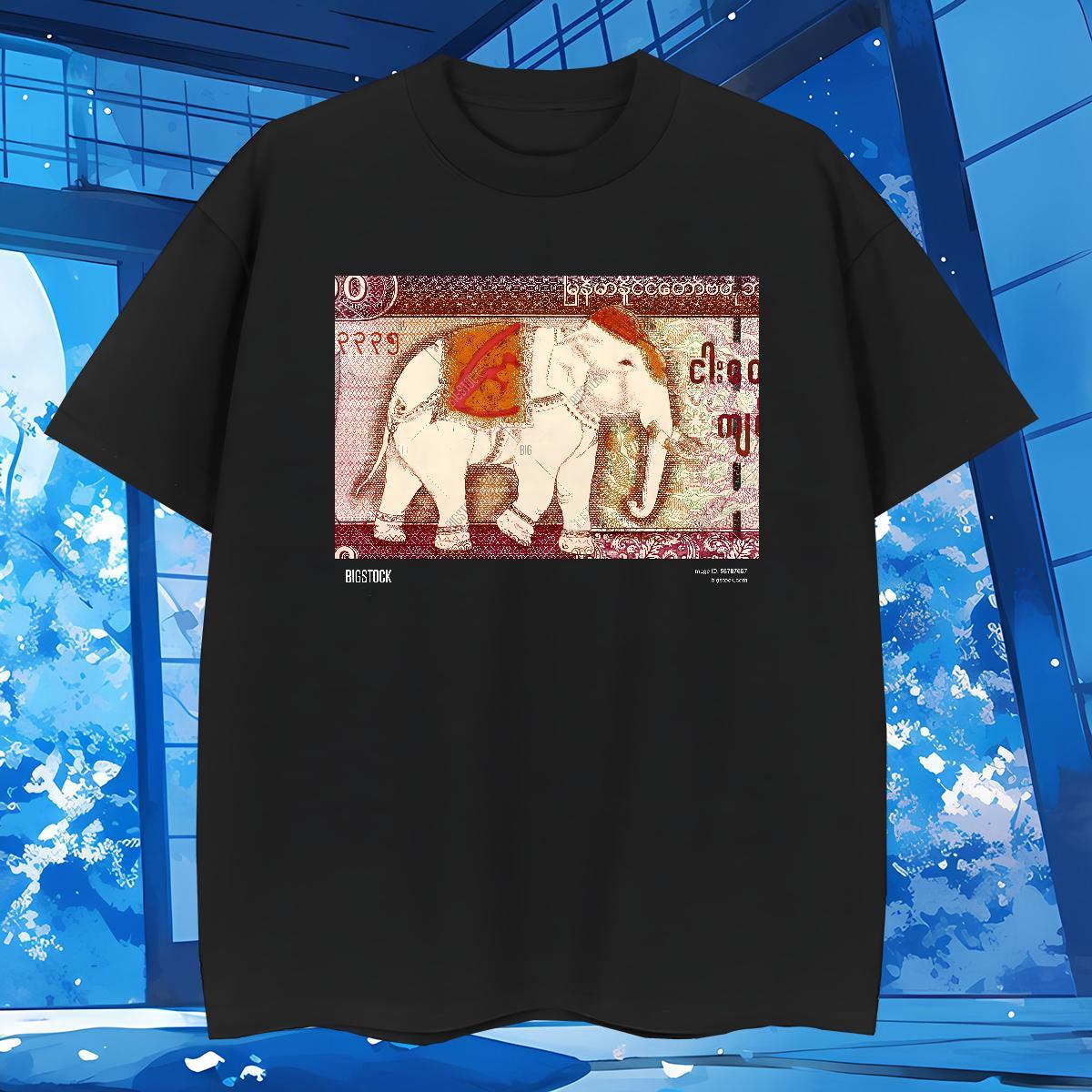 Fashion Design T Shirt For Man 230g Cotton elephant Anime Printing Street Wear Breathable Comfortable Men Tees Custom Big Size