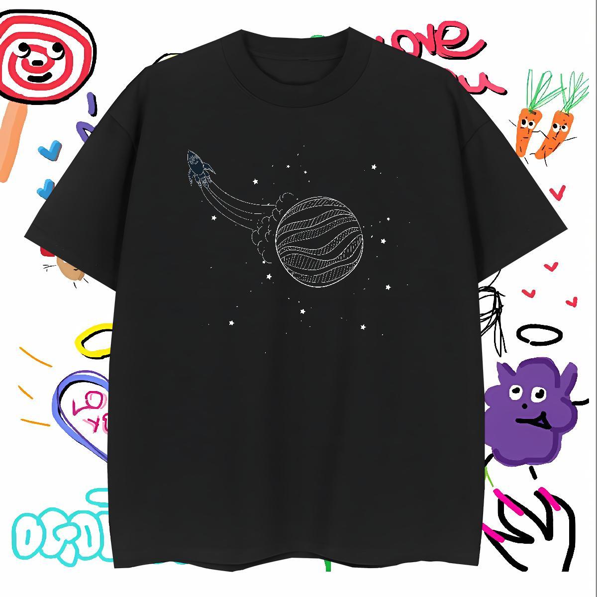 T Shirts Men 230g 100% Cotton spaceship Casual Short Sleeve Soft Custom Print Oversized Men Tshirts Classic Casual Loose Tops Shirt