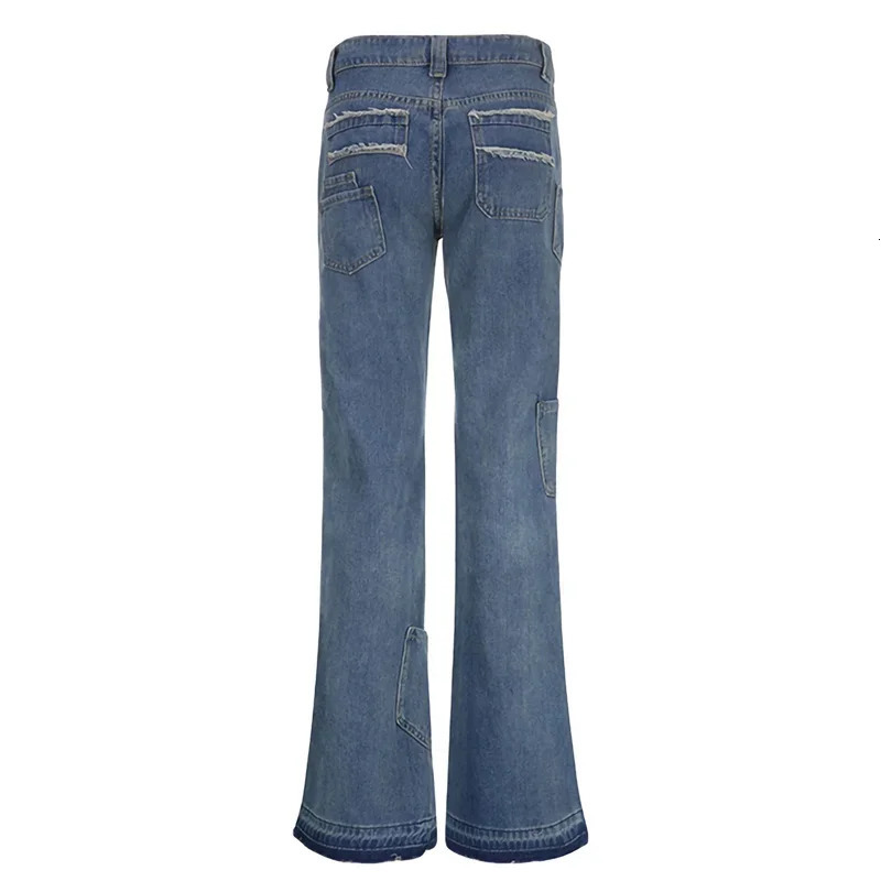 y2k Star Jeans Women Fairy Grunge Aesthetic Low Waist Flared Pants with Pockets Spring Fall Trousers 2000s Streetwear 240806