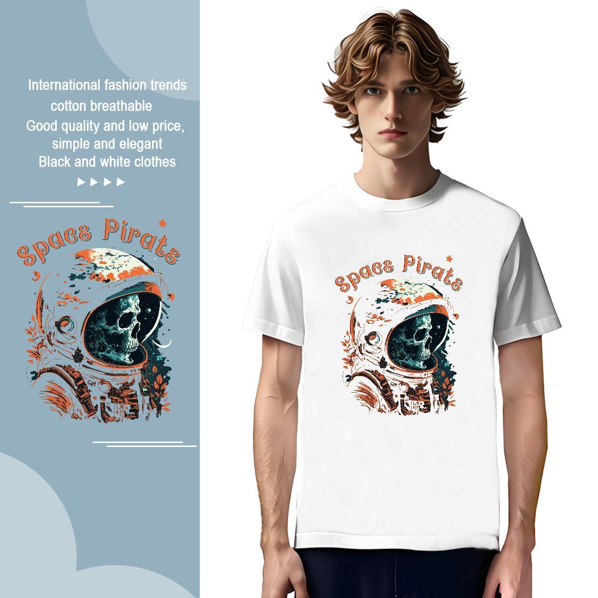 Mens T Shirts 230g Cotton spaceman Casual Daily Wear Breathable Crew Neck Black White Men Clothes T-Shirt 2024 Cool Design Tops Shirt