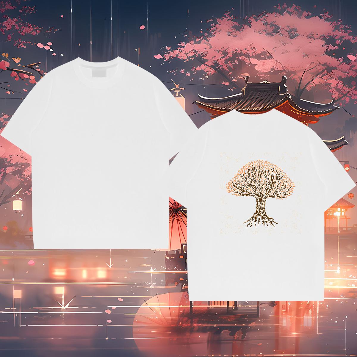 New T-Shirts for Men 230g Cotton tree Street wear Hip Hop Tees Crew Neck Loose Men Tshirts Customized