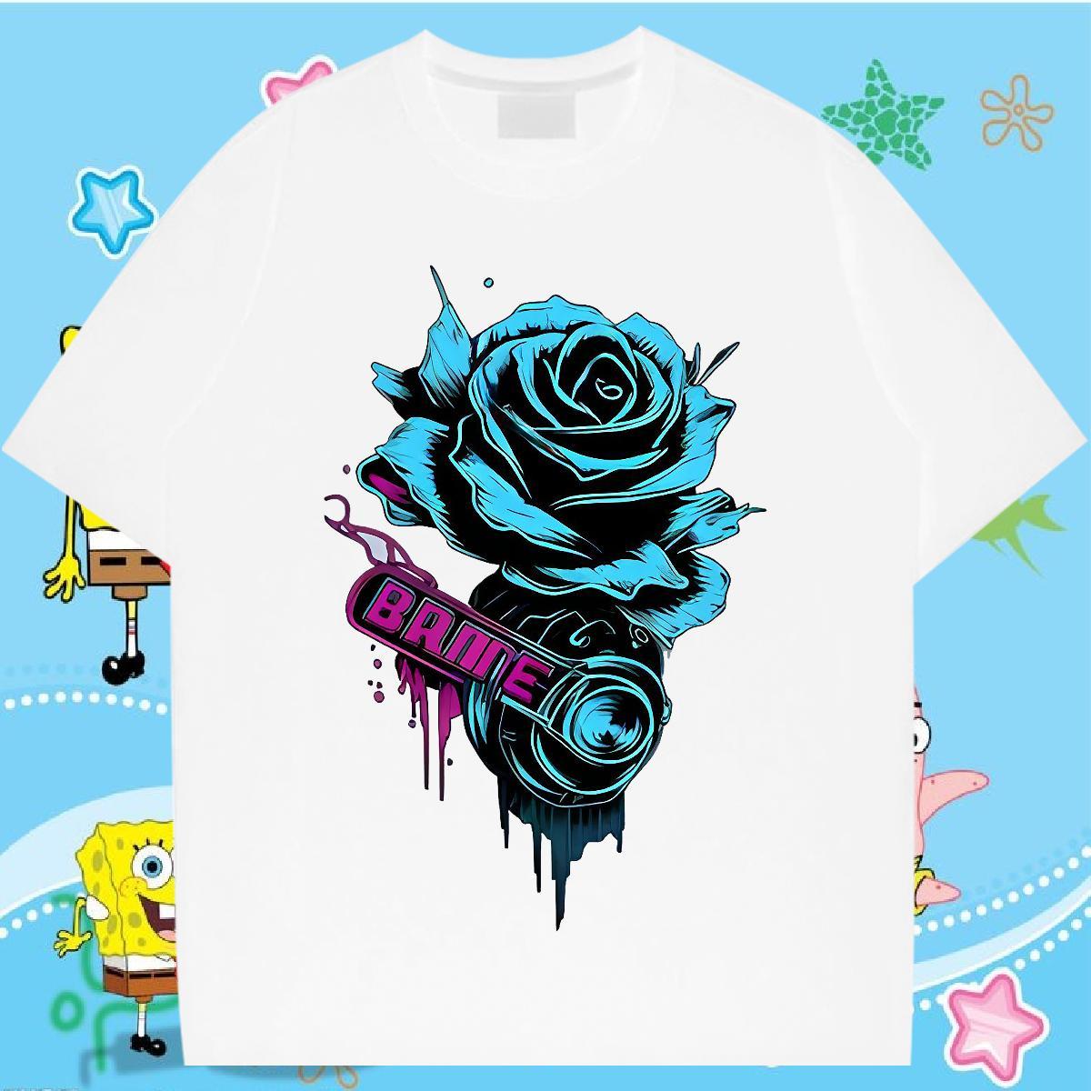 New Designer T shirt 230g 100% Cotton flower Outdoor Tees Shirts Breathable Crew Neck Popular Men Tshirts Cartoon Printing L-4XL
