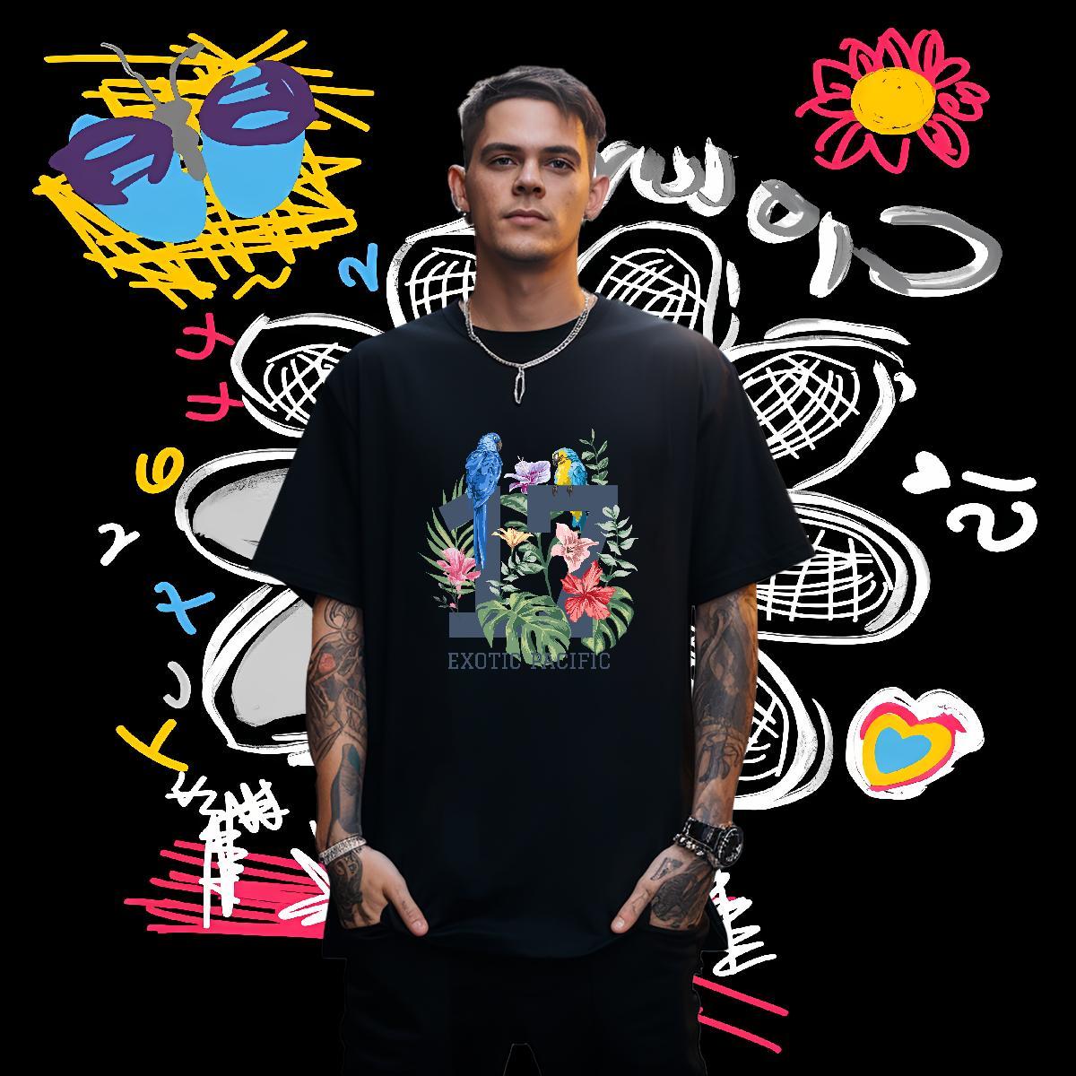 DIY T shirt 100% Cotton 230g bird Daily Outfit Tshirts O-Neck Short Sleeve Wholesale Men Tshirts Black White