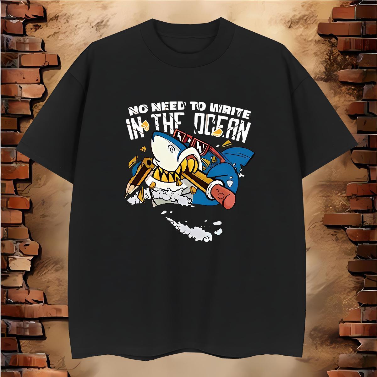 DIY T Shirts Men 100% Cotton 230g shark Daily Wear Tee Shirt Crew Neck Cool Design Men Clothes T-Shirt Plus Size Cartoon