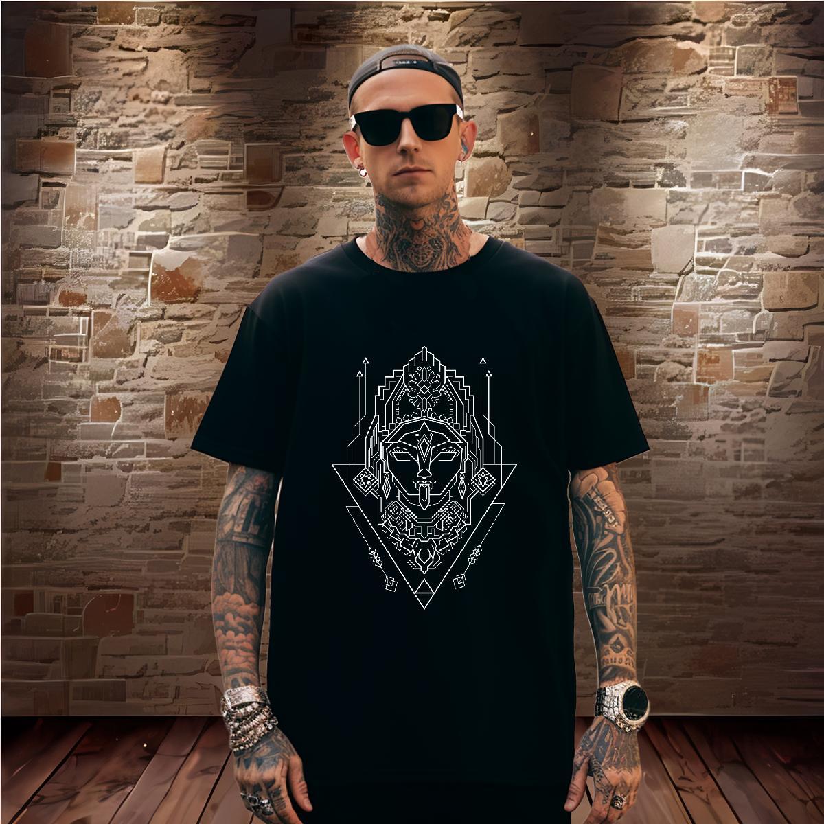 T Shirt For Man 230g 100% Cotton Geometric line Sports Casual Breathable Short Sleeve Anime Print Tshirts Classic Wholesale Tops Tees