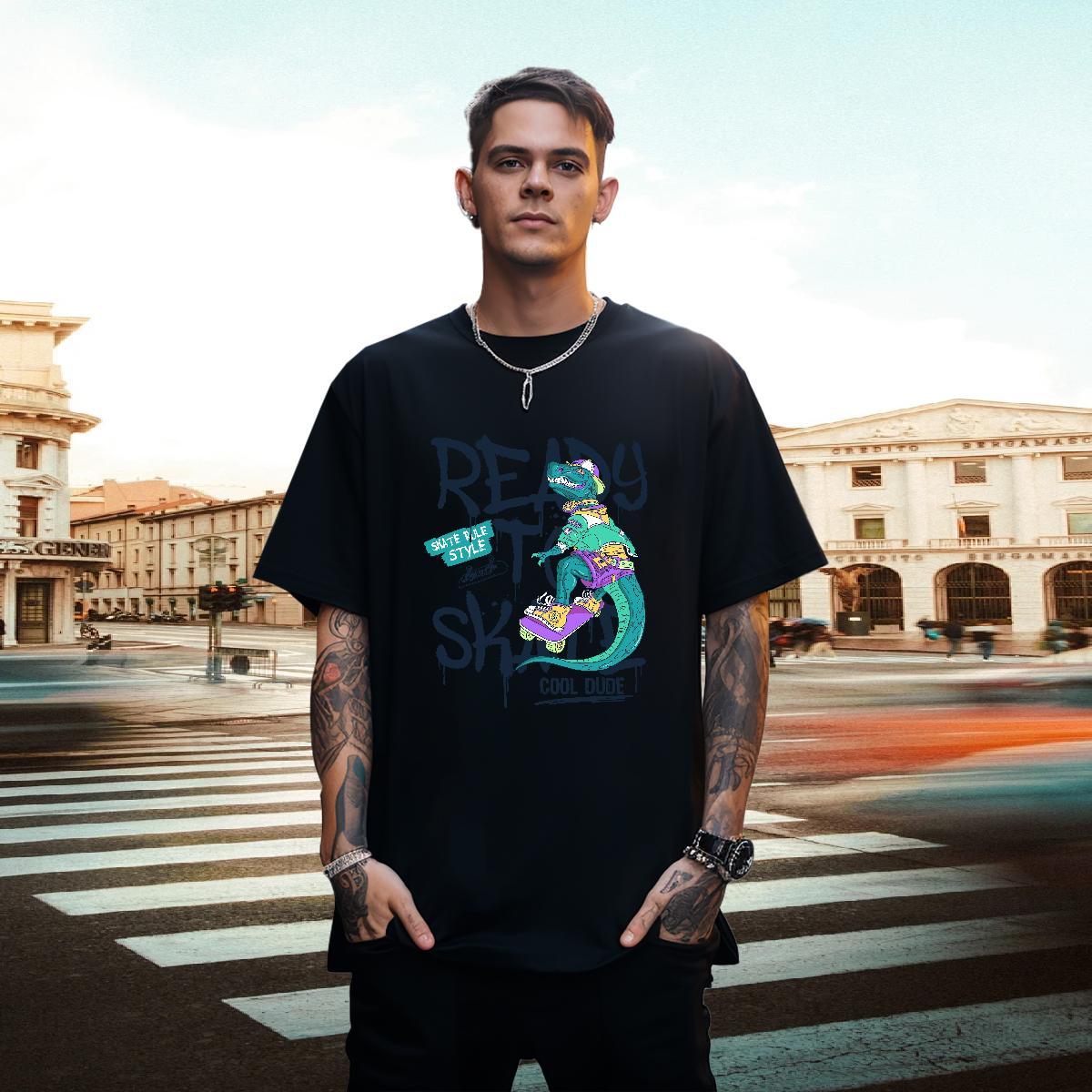 Cool Design Men Tshirts 230g Cotton dinosaur Men T Shirts Street Breathable Short Sleeve DIY Fashion New Polos
