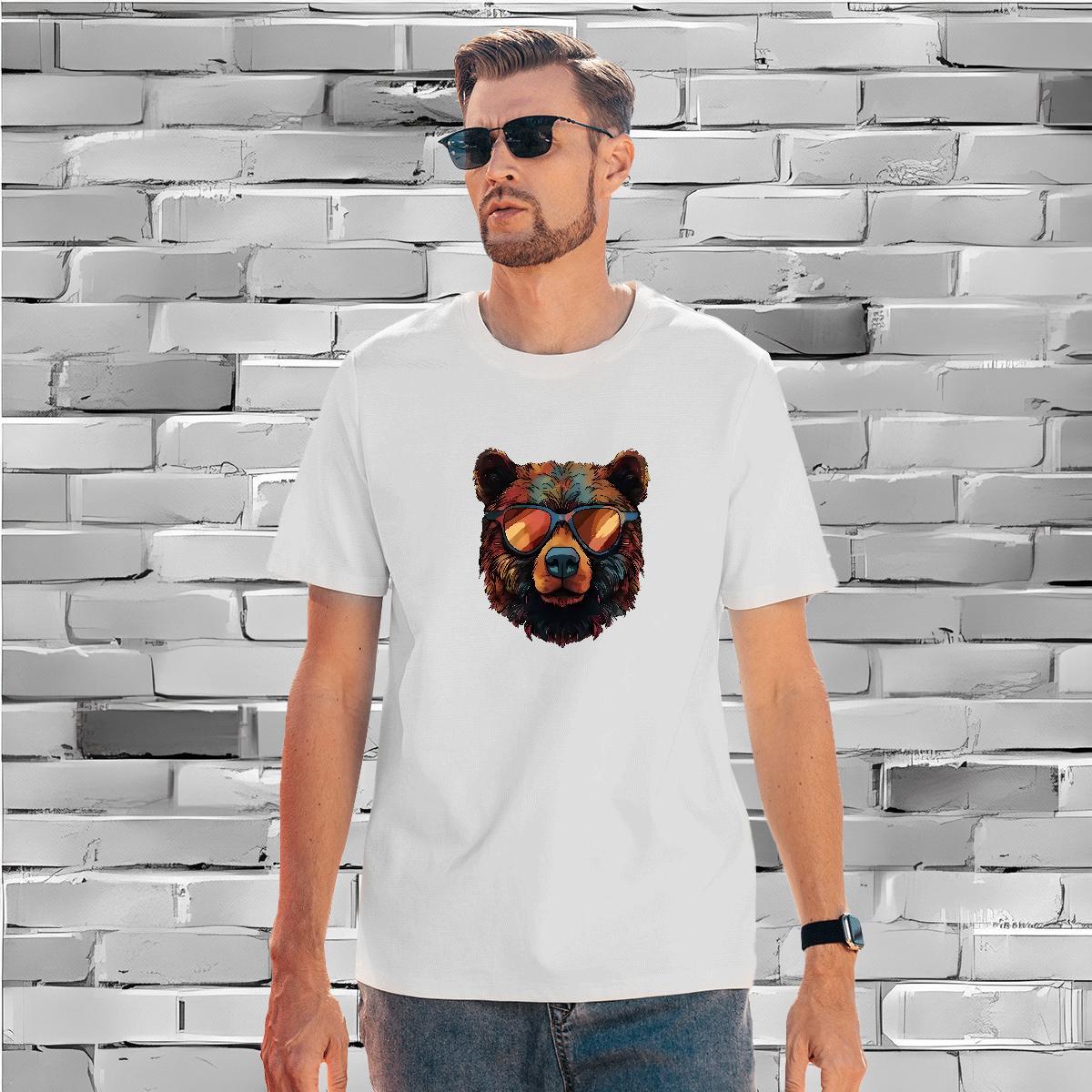 Cool Men Tees 230g Pure Cotton bear Mens T Shirts Casual Daily Wear Breathable Short Sleeve DIY Anime Customized Tees Shirts