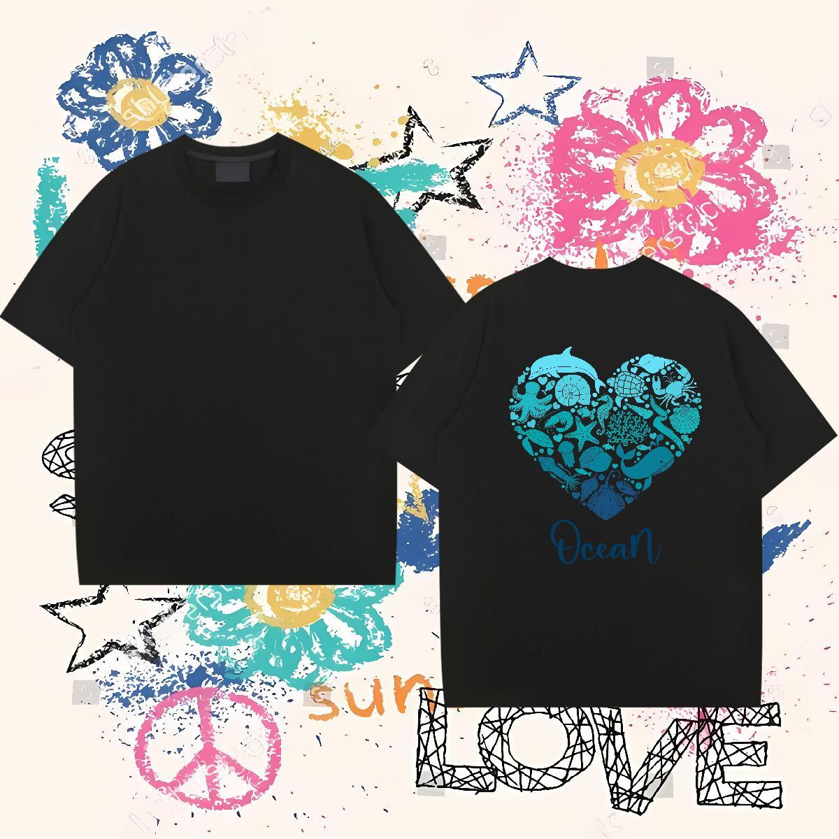 Wholesale Mens T Shirts 100% Cotton 230g fish Beach Tops Shirt Breathable Short Sleeve Free Shipping Mens Tshirts Floral Print