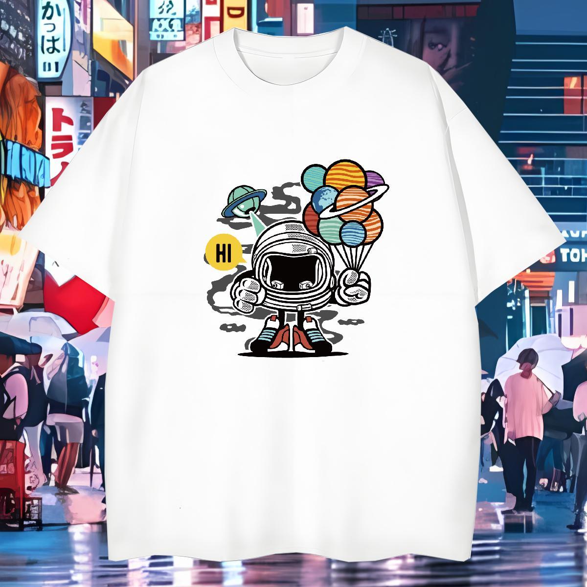 Men T Shirts 230g Pure Cotton cosmonaut Street Casual Breathable Soft Custom Big Size Men Tees DIY Customized Loose Top Tees