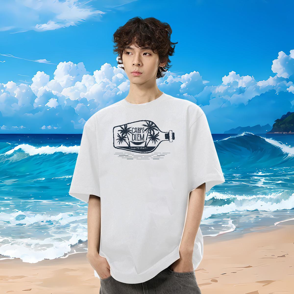 Stylist T shirt 230g 100% Cotton bottle High Street Hip Hop Tees Shirts Breathable Loose Couples T Shirts Plus Size Custom