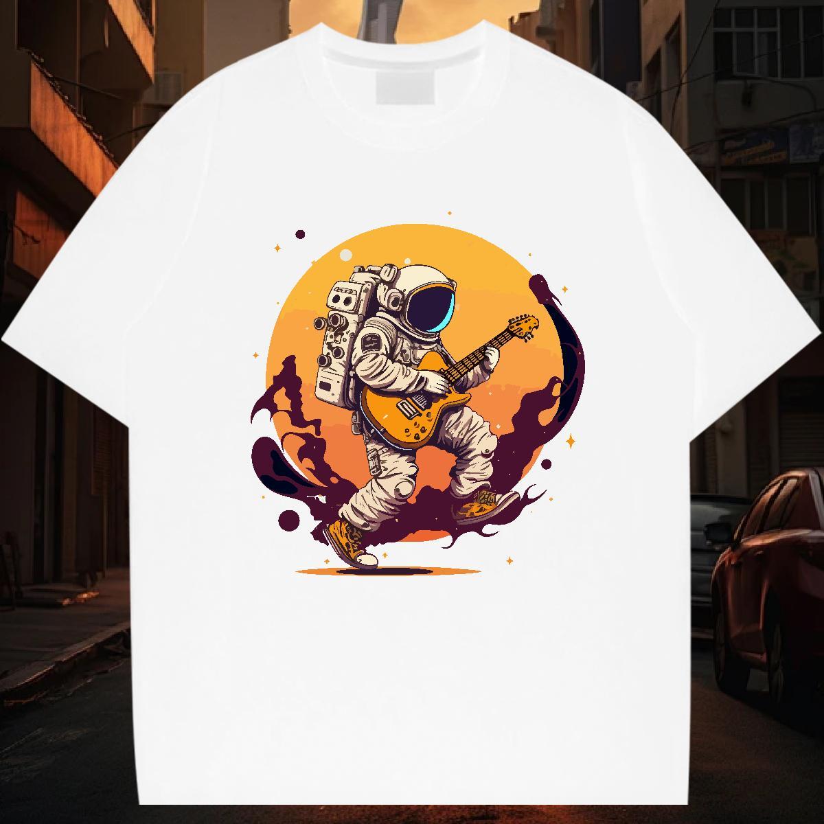 T Shirts Men 100% Cotton 230g cosmonaut Street Wear Breathable Short Sleeve Custom Printed Men Tshirts Brand Soft Clothings